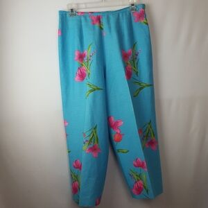Talbots Linen tropical print pants Blue Floral